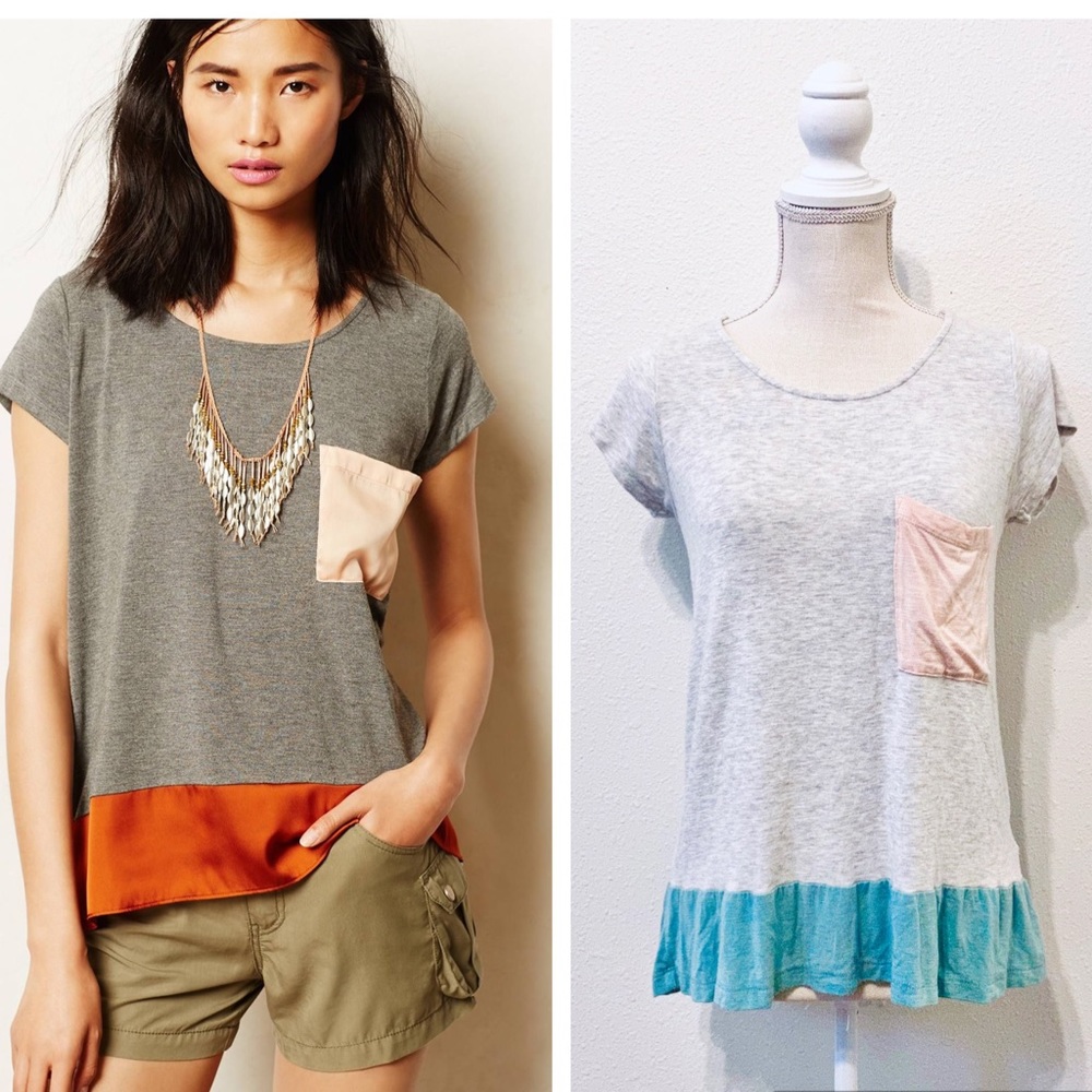 Anthro Laila & Savannah Pocket Color Blocked Tee S